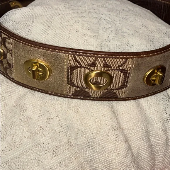 Y2K VINTAGE COACH SIGNATURE BELT PATCHWORK LEATHER BRASS 